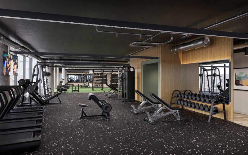 a gym with exercise equipment