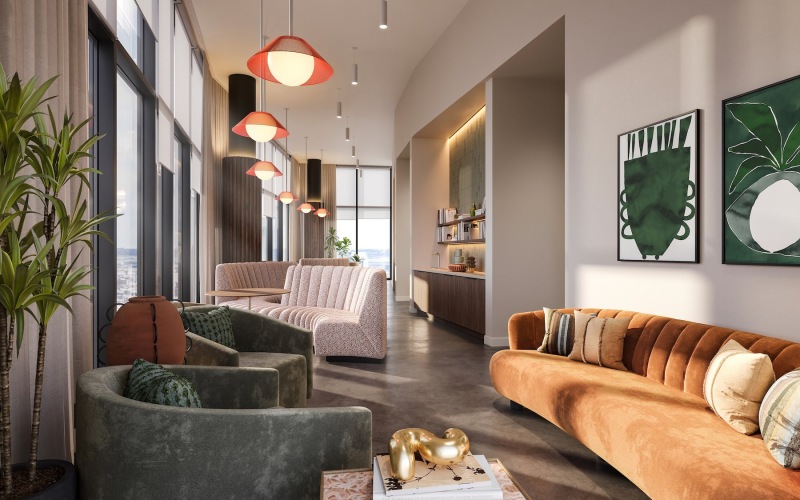 a lounge with couches